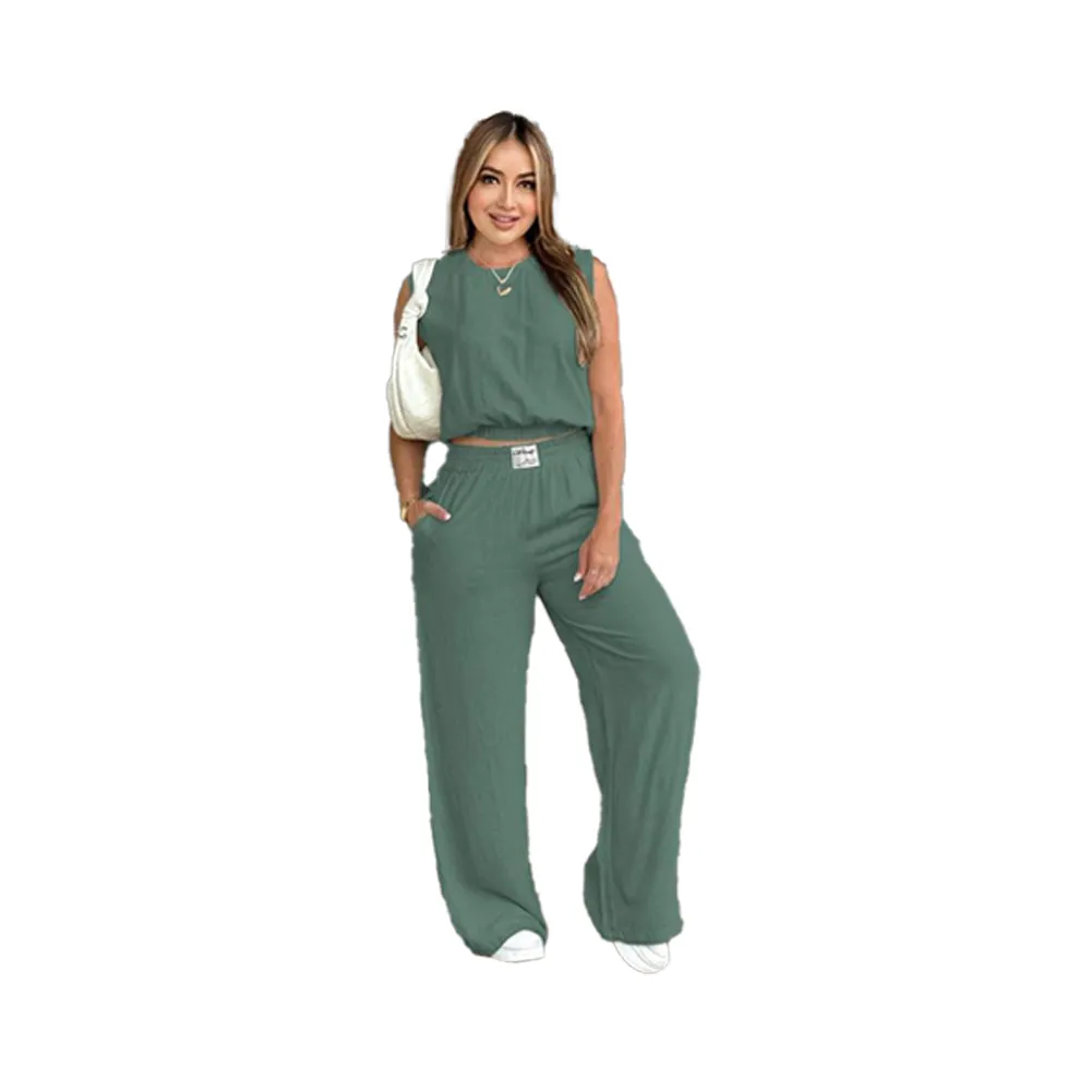 Women's Solid Color Tank Top & Wide Leg Pants Set (Just $3 Each!)