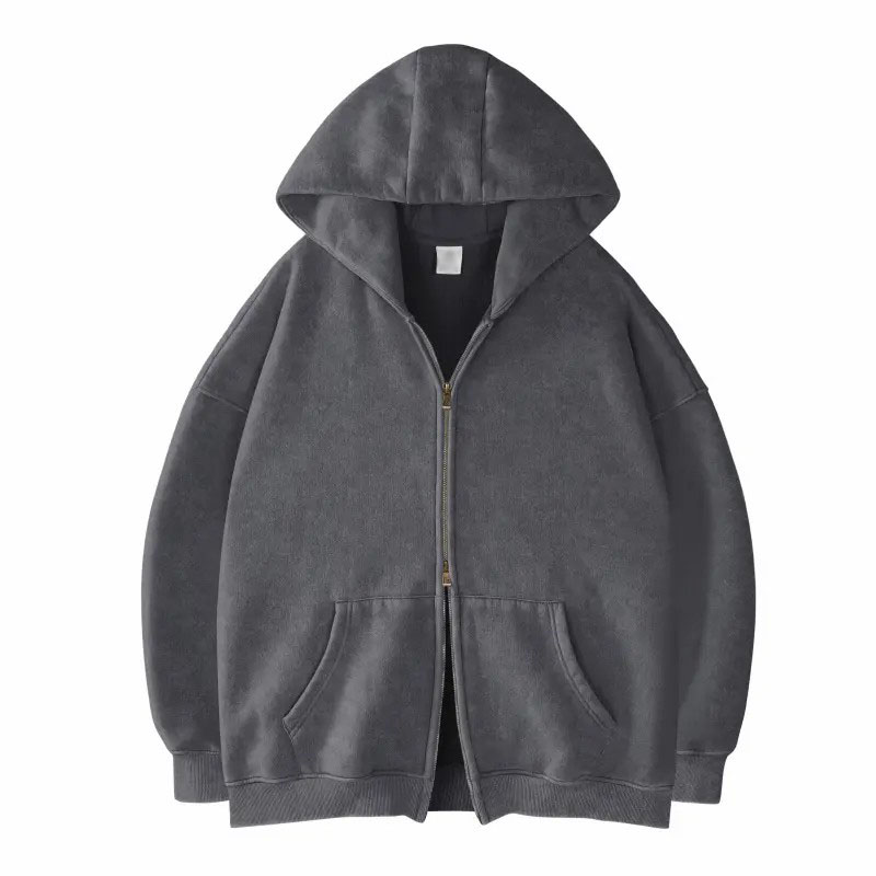 Unisex Acid Wash Oversized Zip-Up Hoodie – Heavyweight Fleece Cotton Sweatshirt