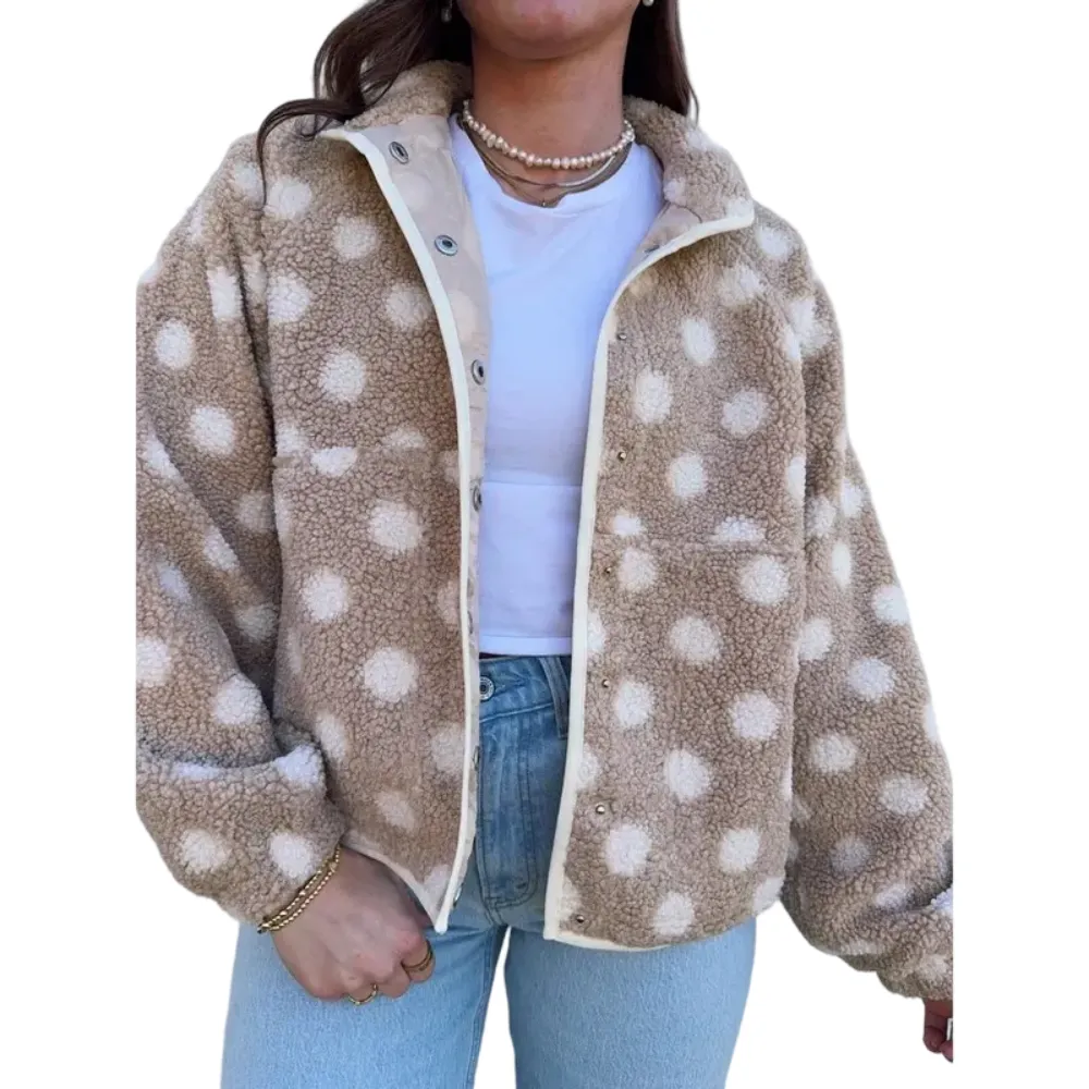 Womens Fall Winter Fleece Jacket Dot Pattern