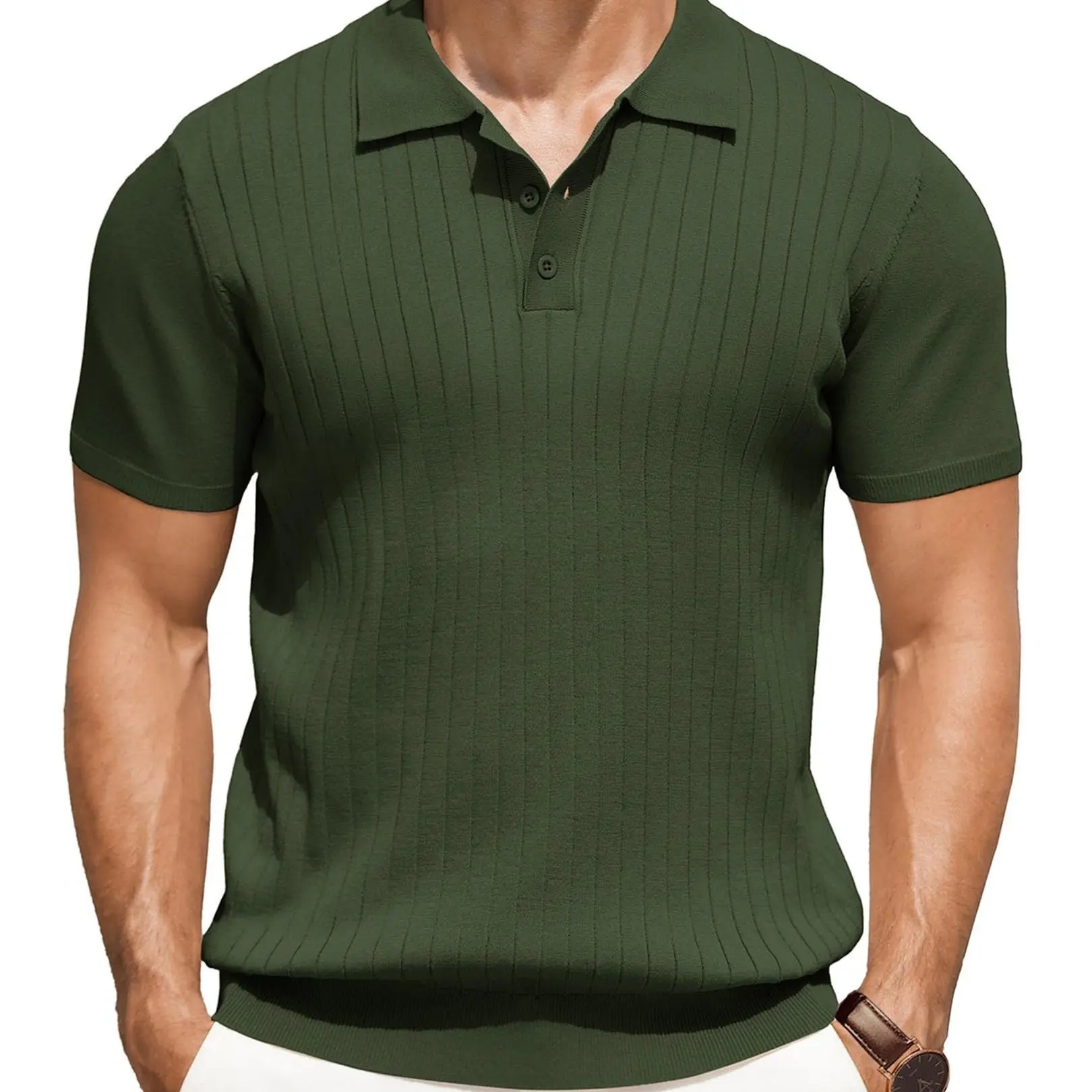 Men's Knit Polo Shirts Short Sleeve Ribbed Knitted Shirt