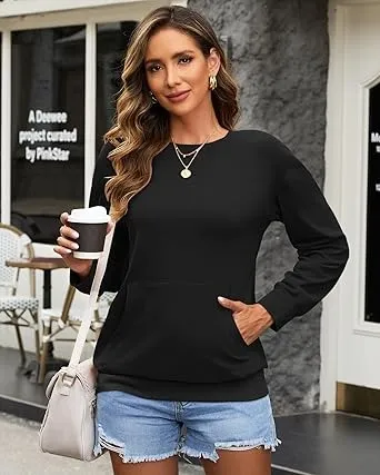Women's Crewneck Hoodless Sweatshirt Hoodless Sweatshirt with Kangaroo Pocket Fleece Long Sleeve