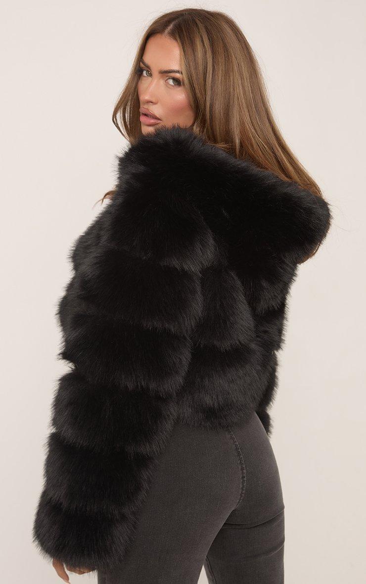 Hooded Cropped Puffer Coat In Brown Faux Fur