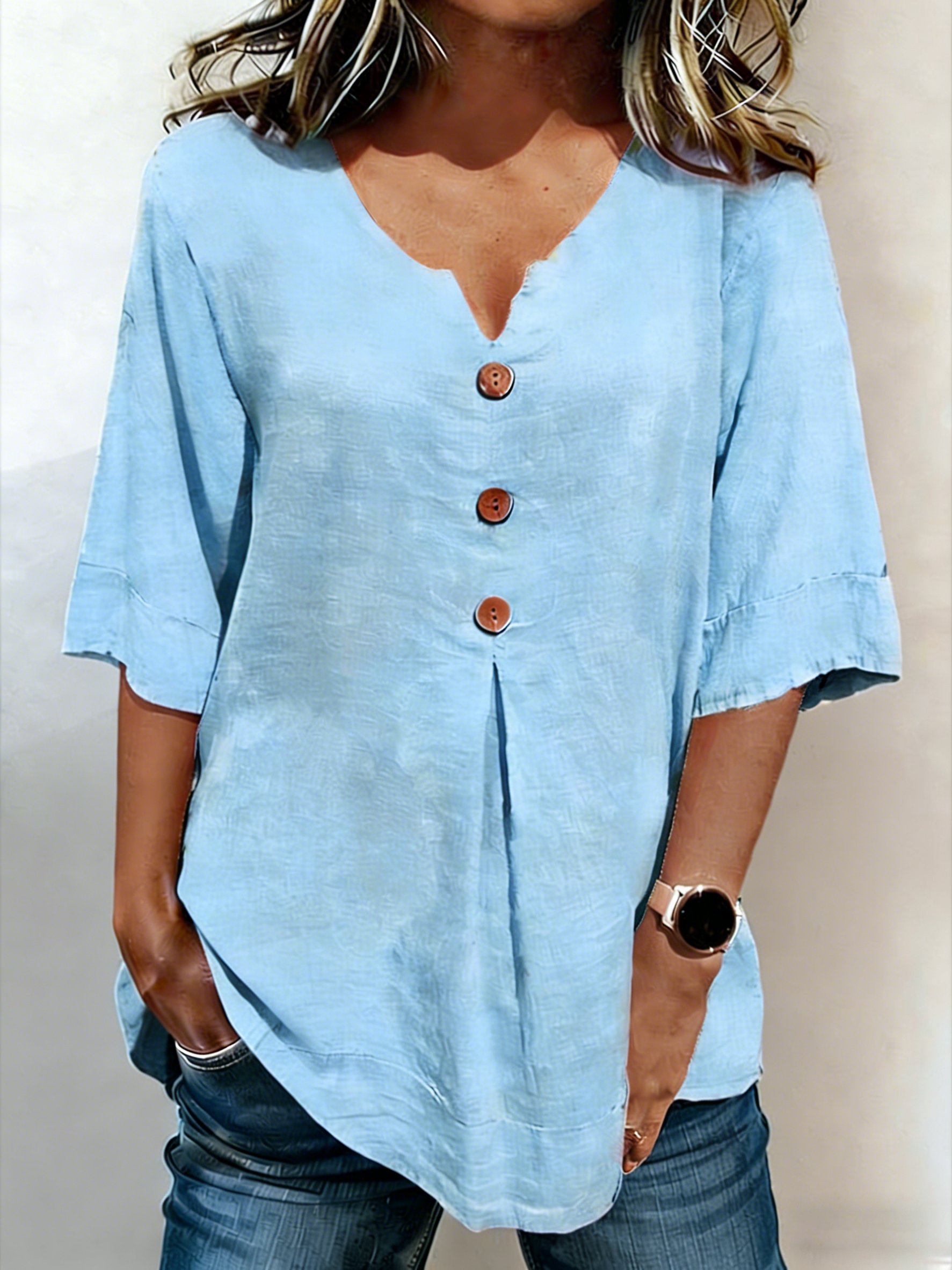 Women's Retro Print Casual V-Neck Shirt