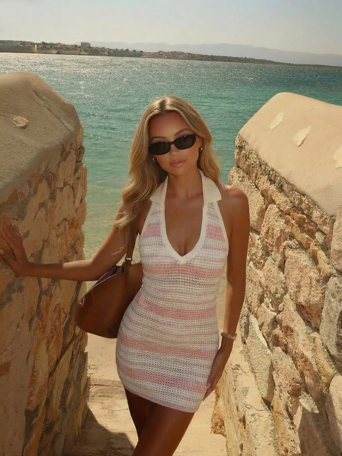 Women's Striped Knit Bodycon Dress – Sexy Sweater Dress for Beach & Vacation