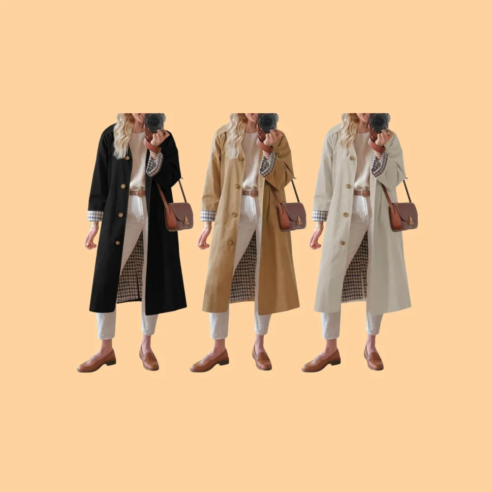 Womens Long Trench Coat Single Breasted Windproof Overcoat