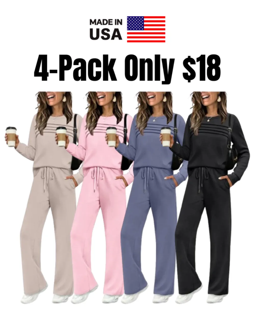 ✨Women's Long-Sleeve Pullover Tracksuit Set - Soft Drawstring 2-Piece Outfits
