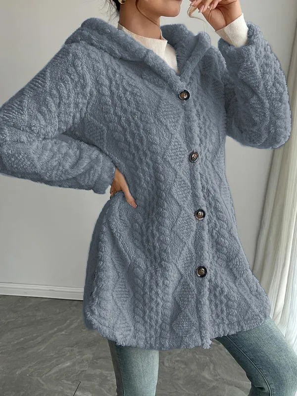Women's Solid Color Fuzzy Hooded Jacket