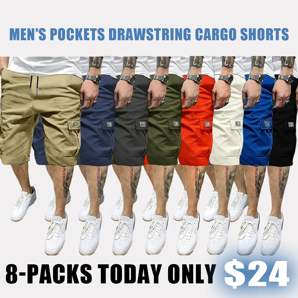 🔥8-PACK $24-Men's Pockets Drawstring Cargo Shorts