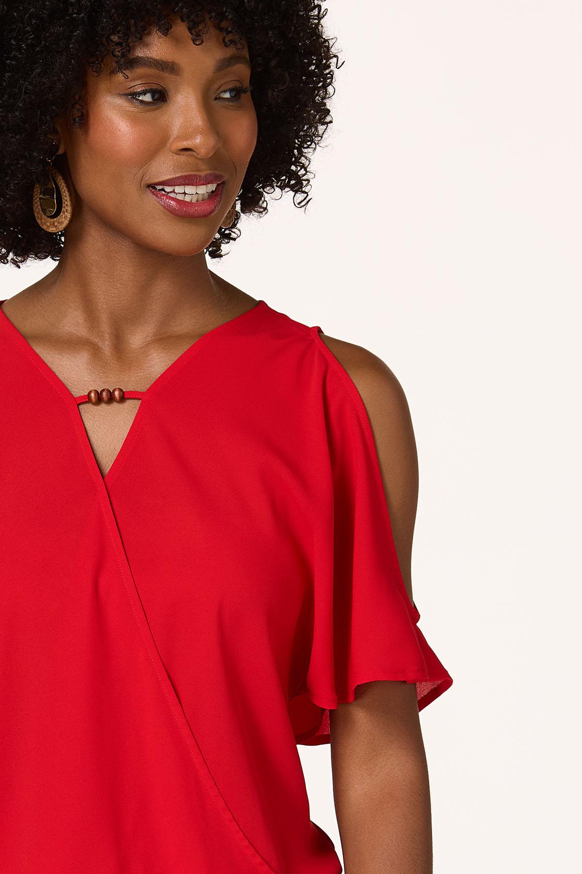 Beaded Cold Shoulder Top