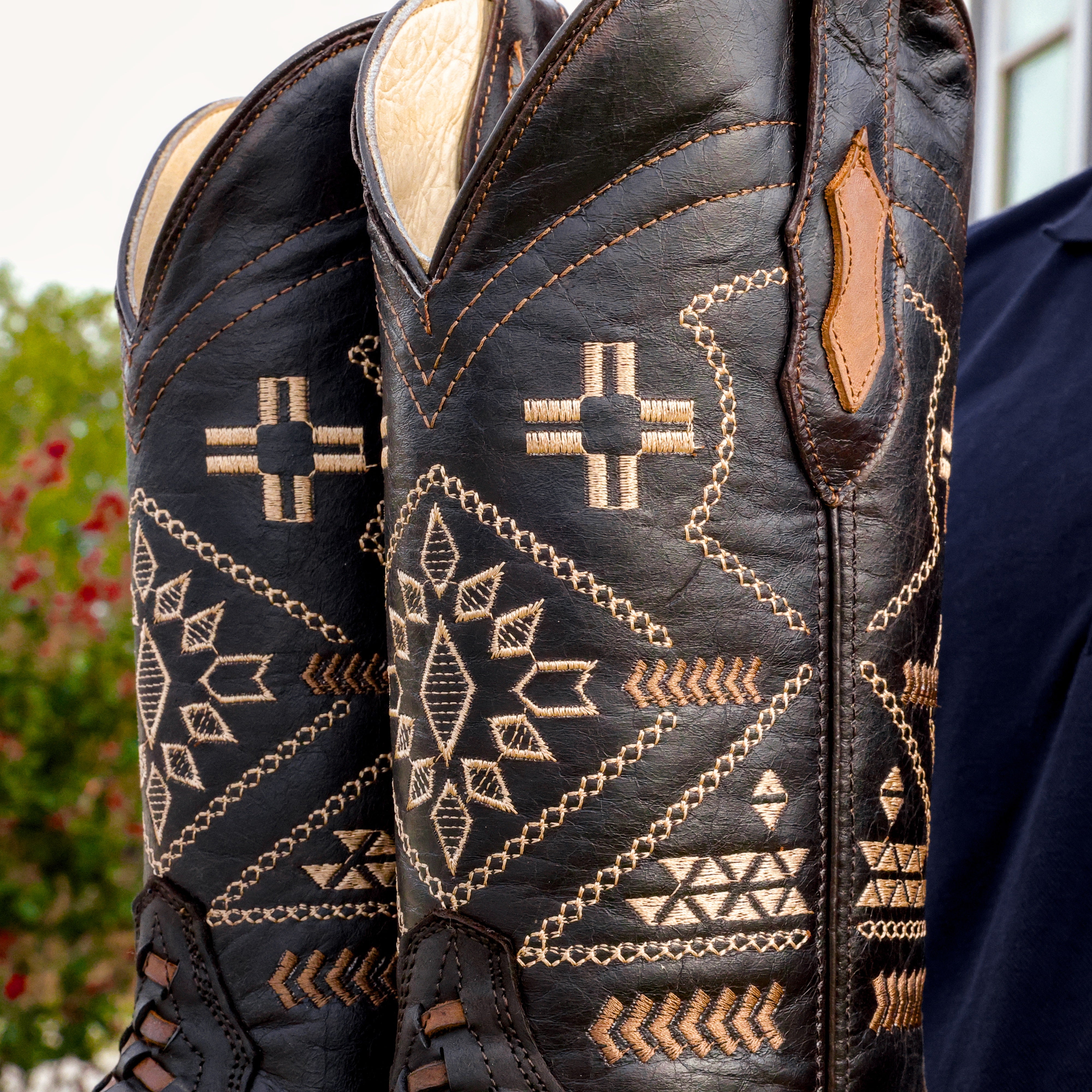Brown Basketweave Leather Boots - Square Toe