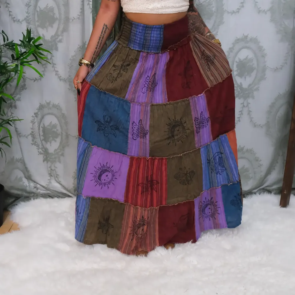 Patchwork Multi Way Skirt Dress, Hippie Festival Maxi Dress, Handmade Cotton Gypsy Clothing