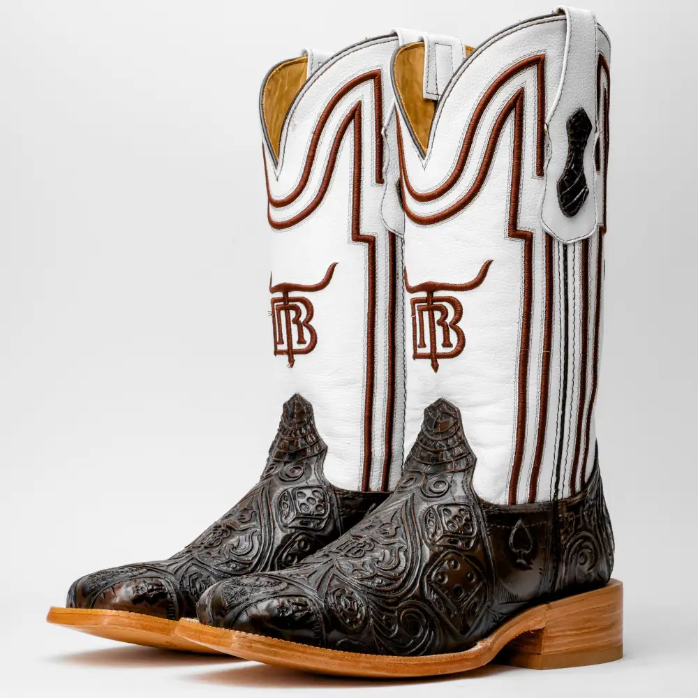 “Ace Of Spades” Chocolate Brown Leather Boots - Square Toe