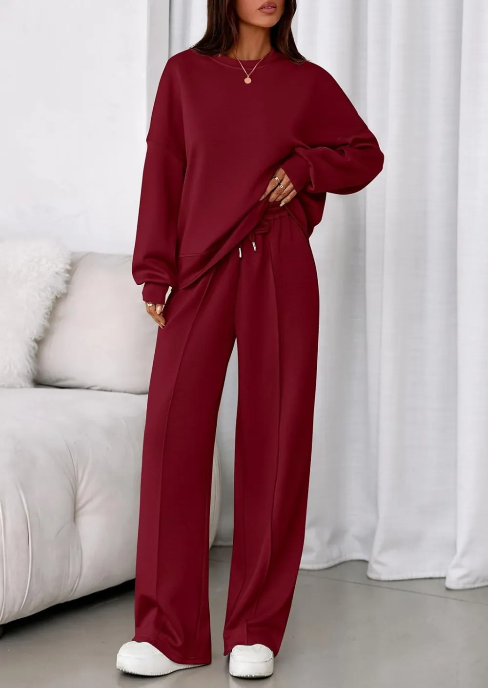 2 Piece Sets For Women Fall Trendy Long Sleeve Sweatshirt Wide Leg Pants Loungewear Set