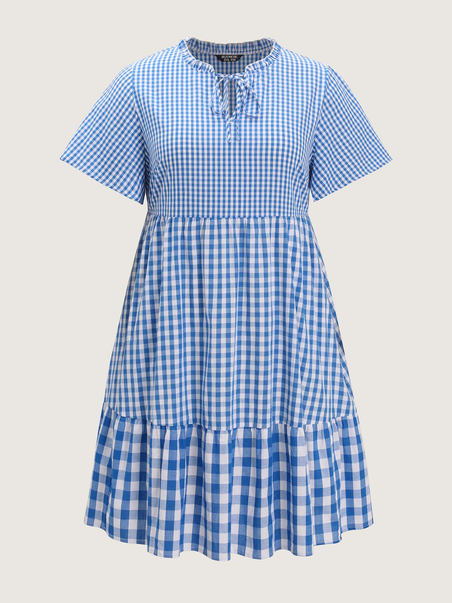 Checkered Stripe Flared Sleeve Pockets Mini Dress