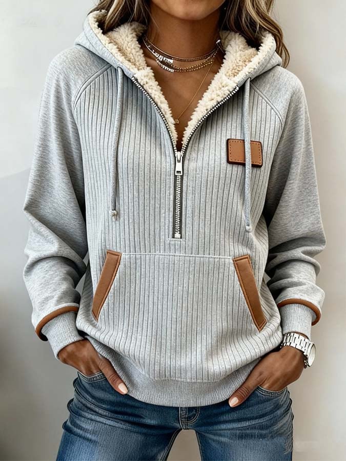 Women'S Casual Color Block Printed Hooded Sweatshirt