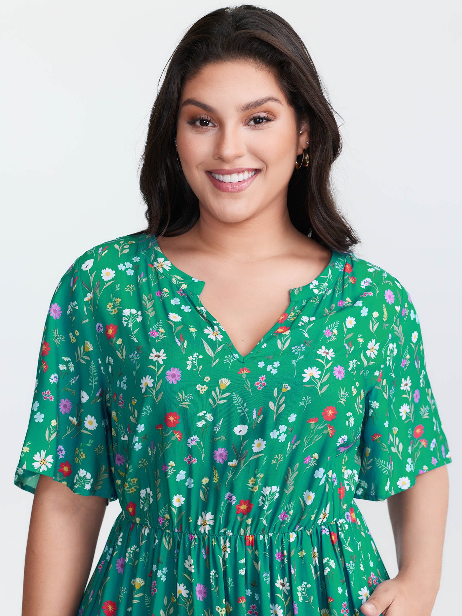 Floral Print Pockets Tiered Maxi Dress