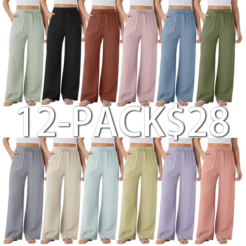 Women's High Waisted Wide Leg Pants – Linen-Feel Casual Drawstring with Pockets
