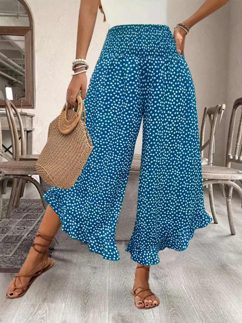 Women's Ditsy Floral Print Wide Leg Pants – Casual Summer Trousers