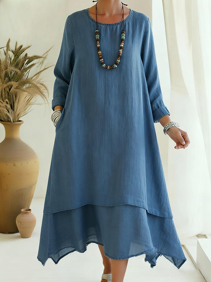 Women's Casual Retro Loose Cotton Linen Dress- Fast Shipping