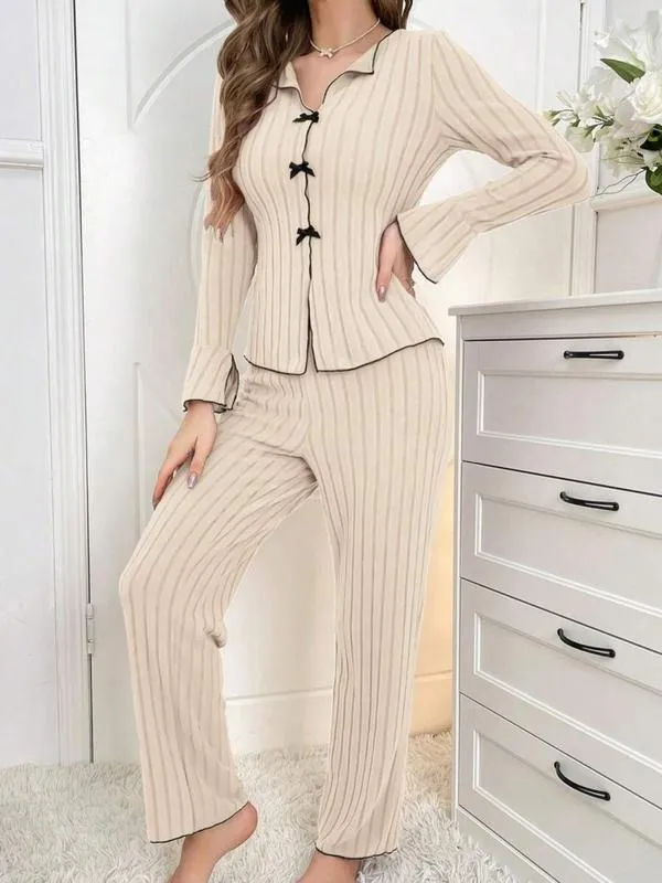 Women's two-piece loungewear set with ruffled top and pants