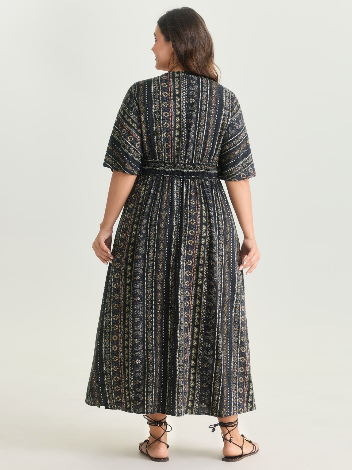 Striped Contrast Dolman Sleeve Shirred Pocket Split Flutter Dress