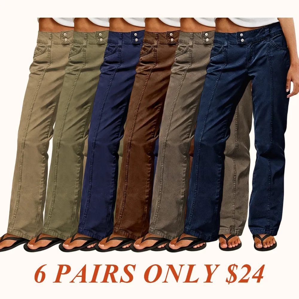 Mid Rise Straight Leg Pants women’s clothes Stretchy Fabric