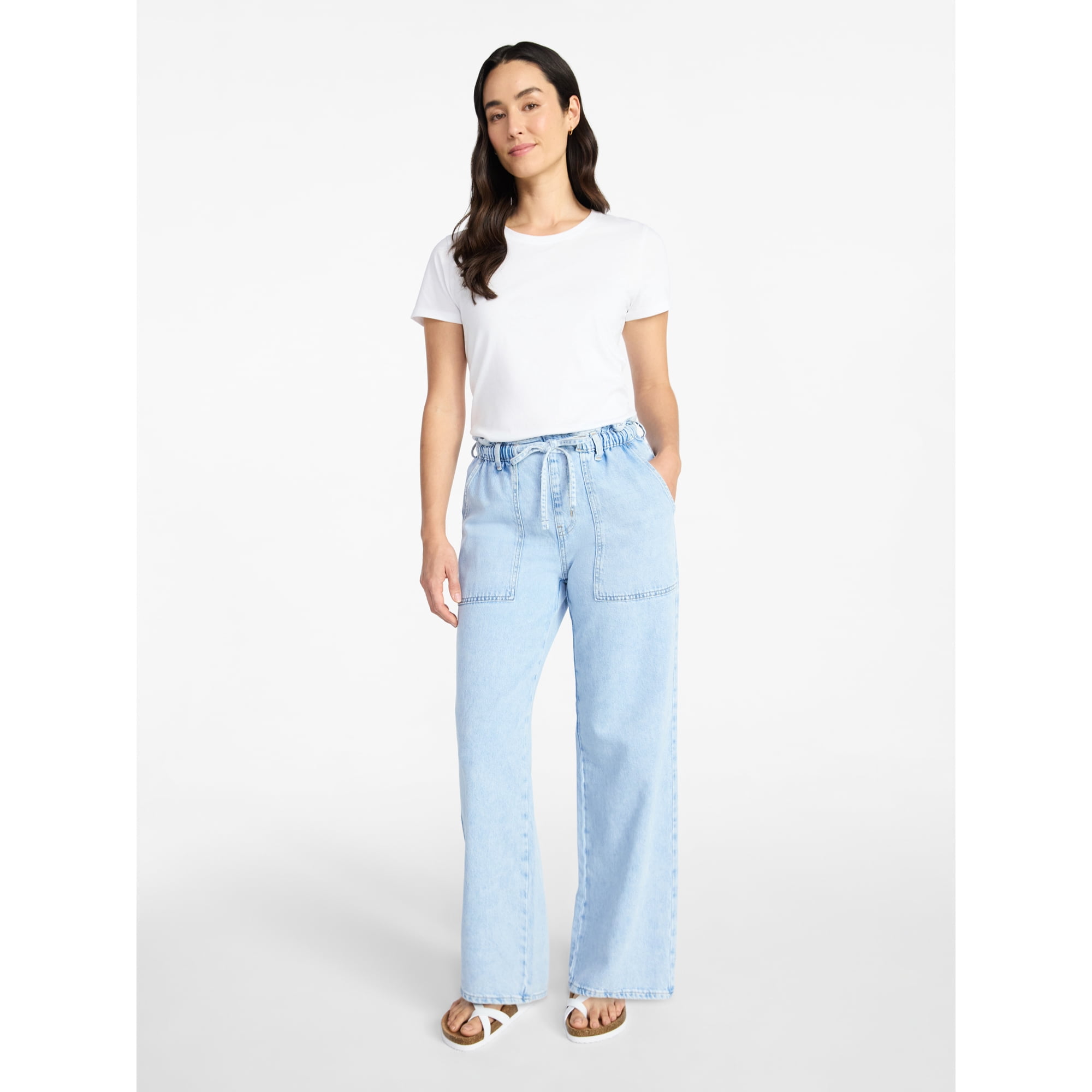 👖Women’s Pull-On Wide Leg Jeans – 30” Inseam Casual Comfort Denim