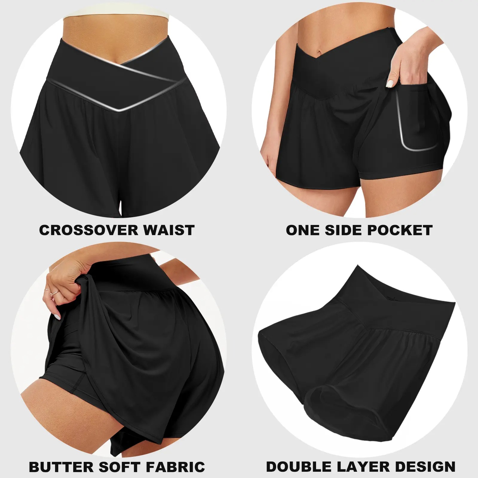 ✨✨Women’s 2-in-1 Crossover High-Waist Athletic Shorts