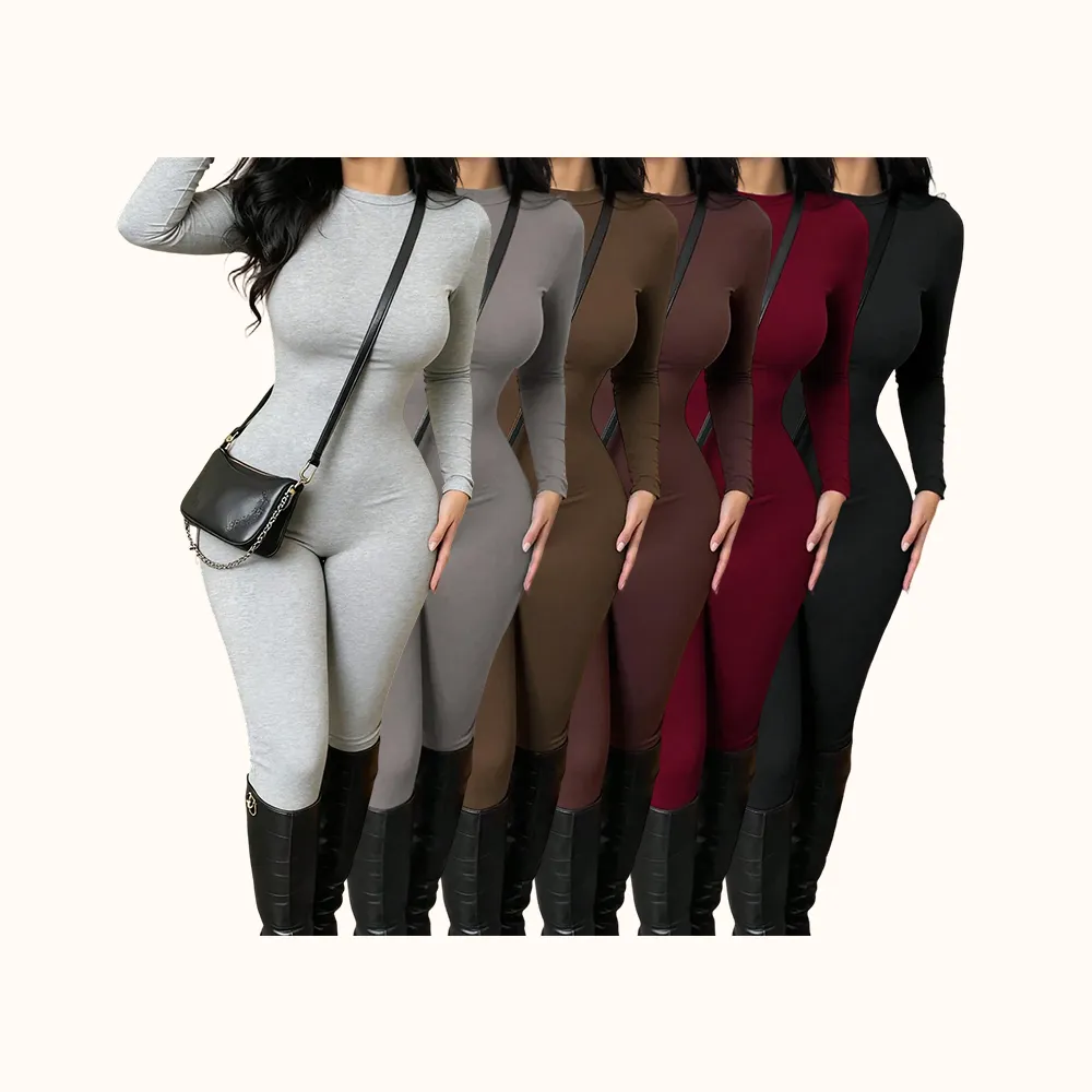 Women Solid Color Long Sleeve Jumpsuit