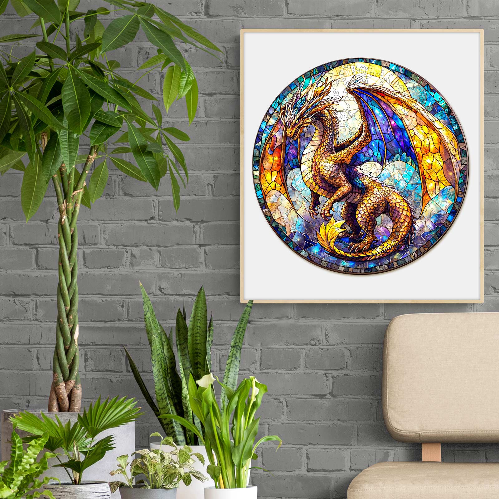 Stained Glass Dragon-2 Wooden Jigsaw Puzzle