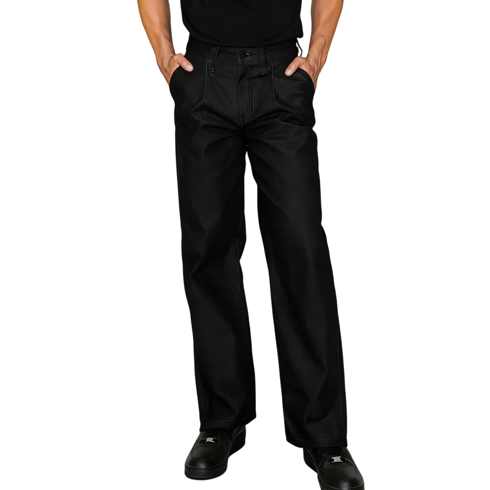 Pleated Raw Denim Baggy Fit Jeans