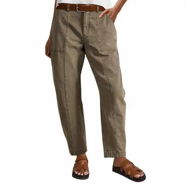 Women's Mid Waist Baby Barrel Fit Pants – Deep Pockets, High Stretch Casual Crop