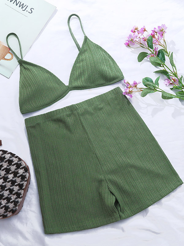 Solid Color Triangle High-Waisted Shorts Sexy Bikini Swimsuit