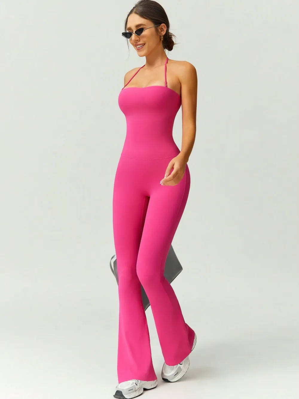 Women's Halter Neck Bodycon Flared Leg Jumpsuit