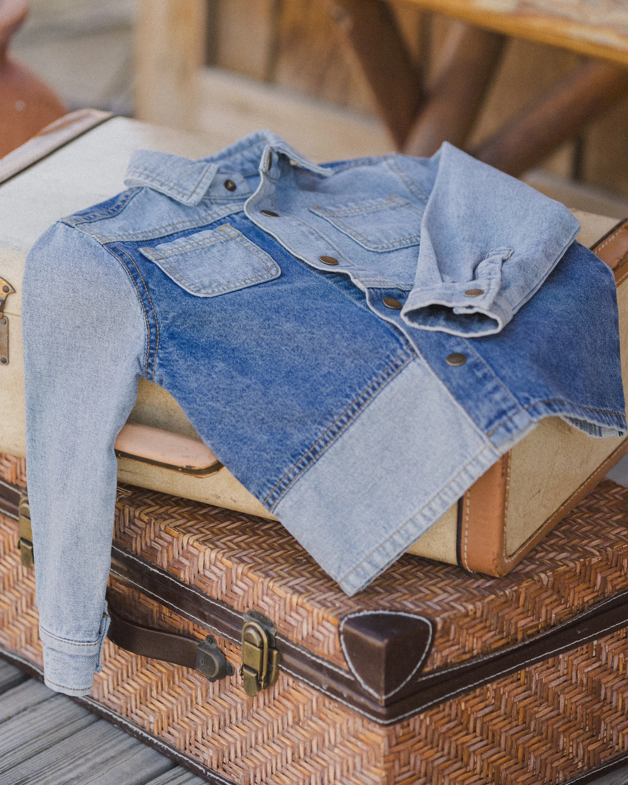 Patchwork Overshirt || Light Washed Denim