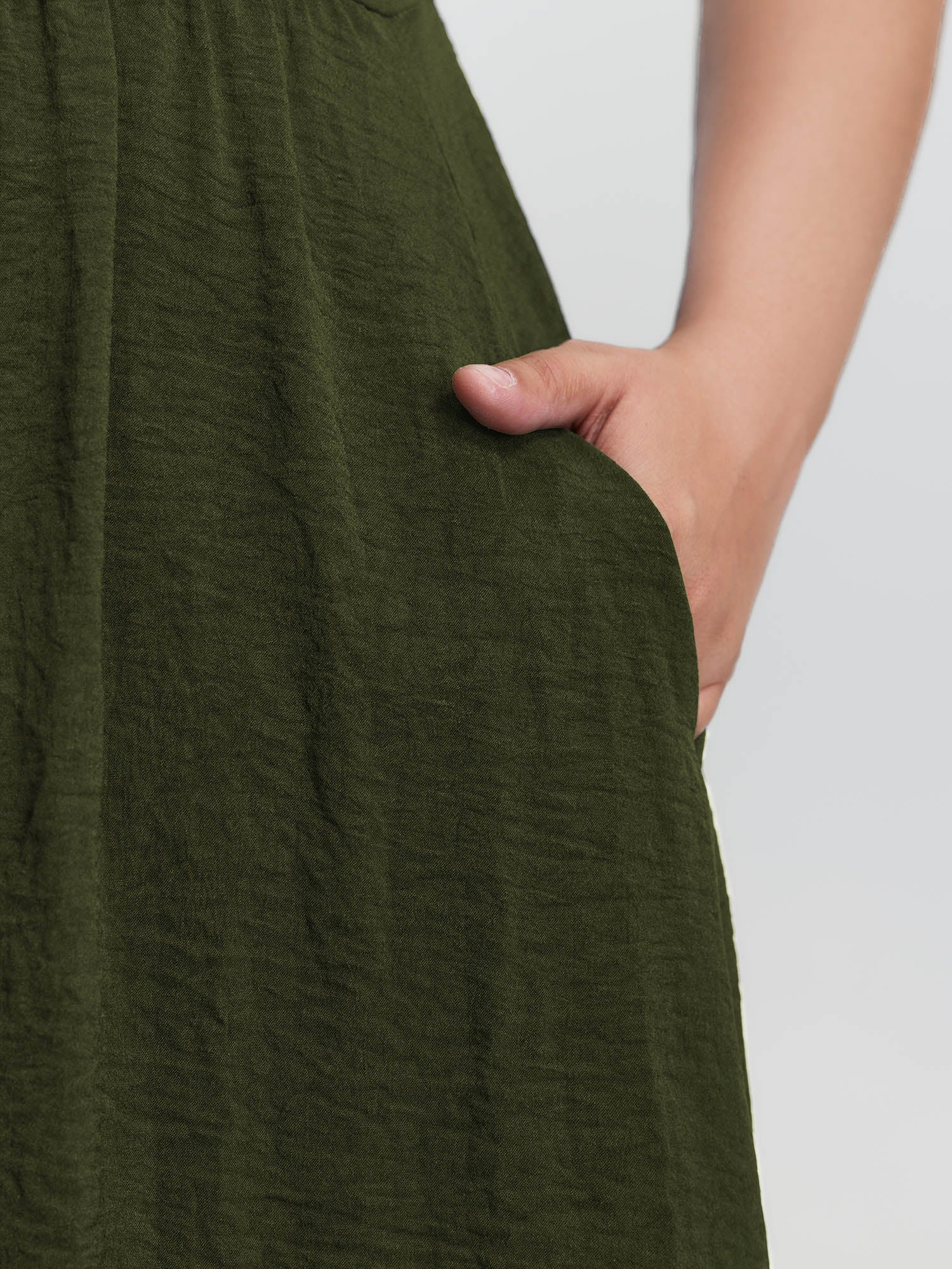 Wide Straps Belted Buckle Detail Midi Dress