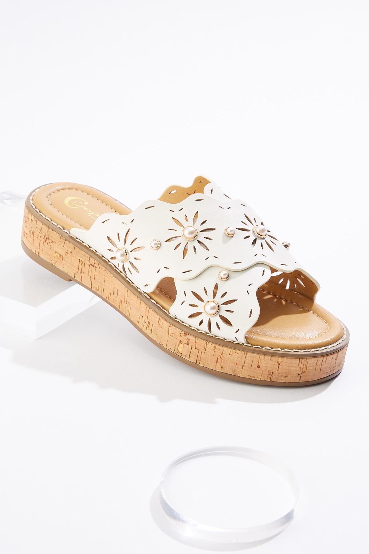 Scalloped Crossband Wedge Sandals