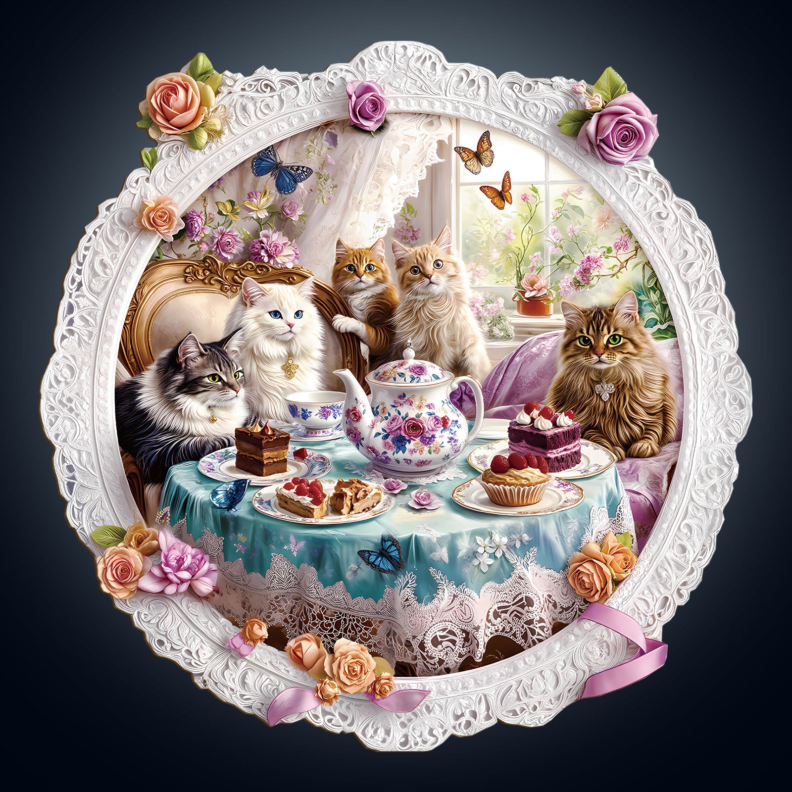 Cat Tea Time Wooden Jigsaw Puzzle