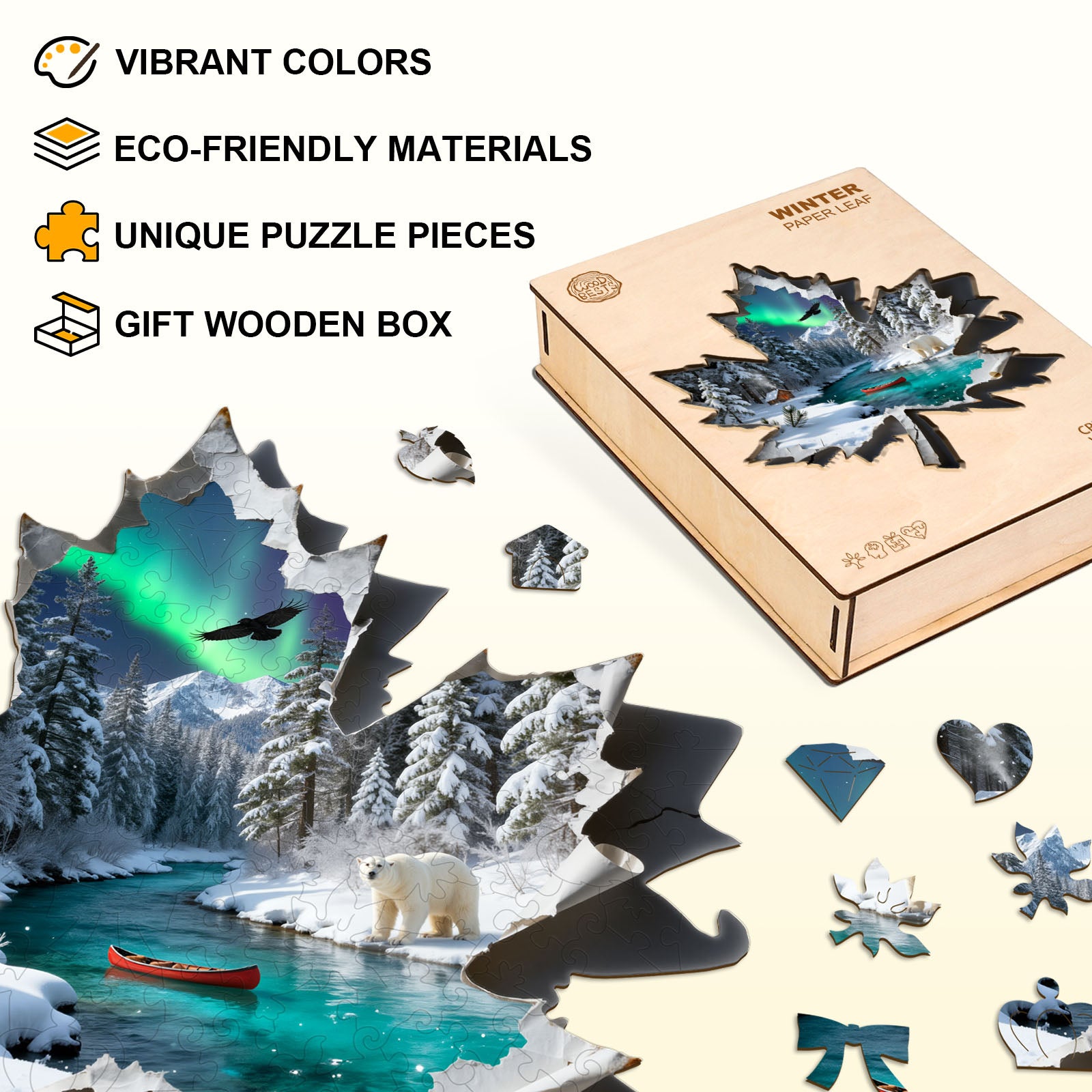 Winter Paper Leaf Wooden Jigsaw Puzzle