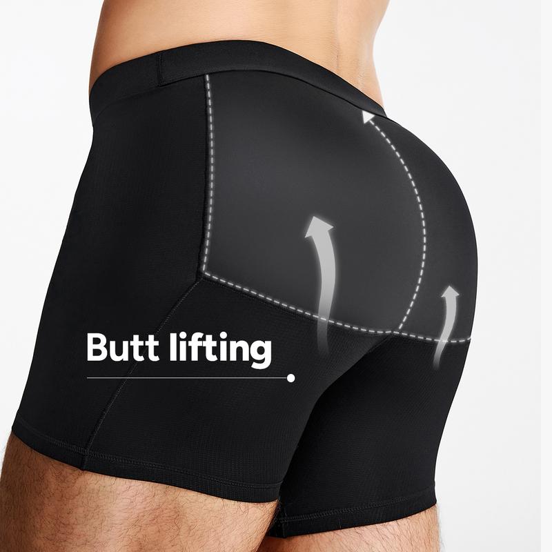 Mens 3D Butt Lift Enhancing Shapewear Boxer Briefs with Built-in One-Piece Fixed Hip Pad, Seamless Compression Underwear with High Elastic Waistband, 3D Contour Cut, Breathable Stretch Fabric for Tummy Control & Daily Support, Moisture-Wicking