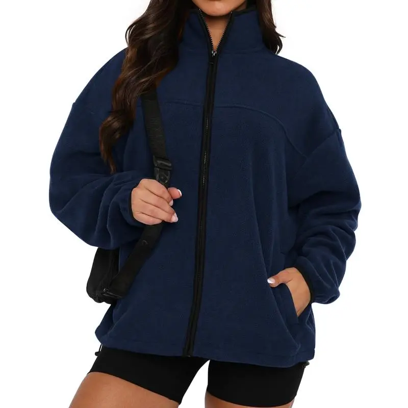 Women's Zip Up Baggy Basic Fleece Jacket