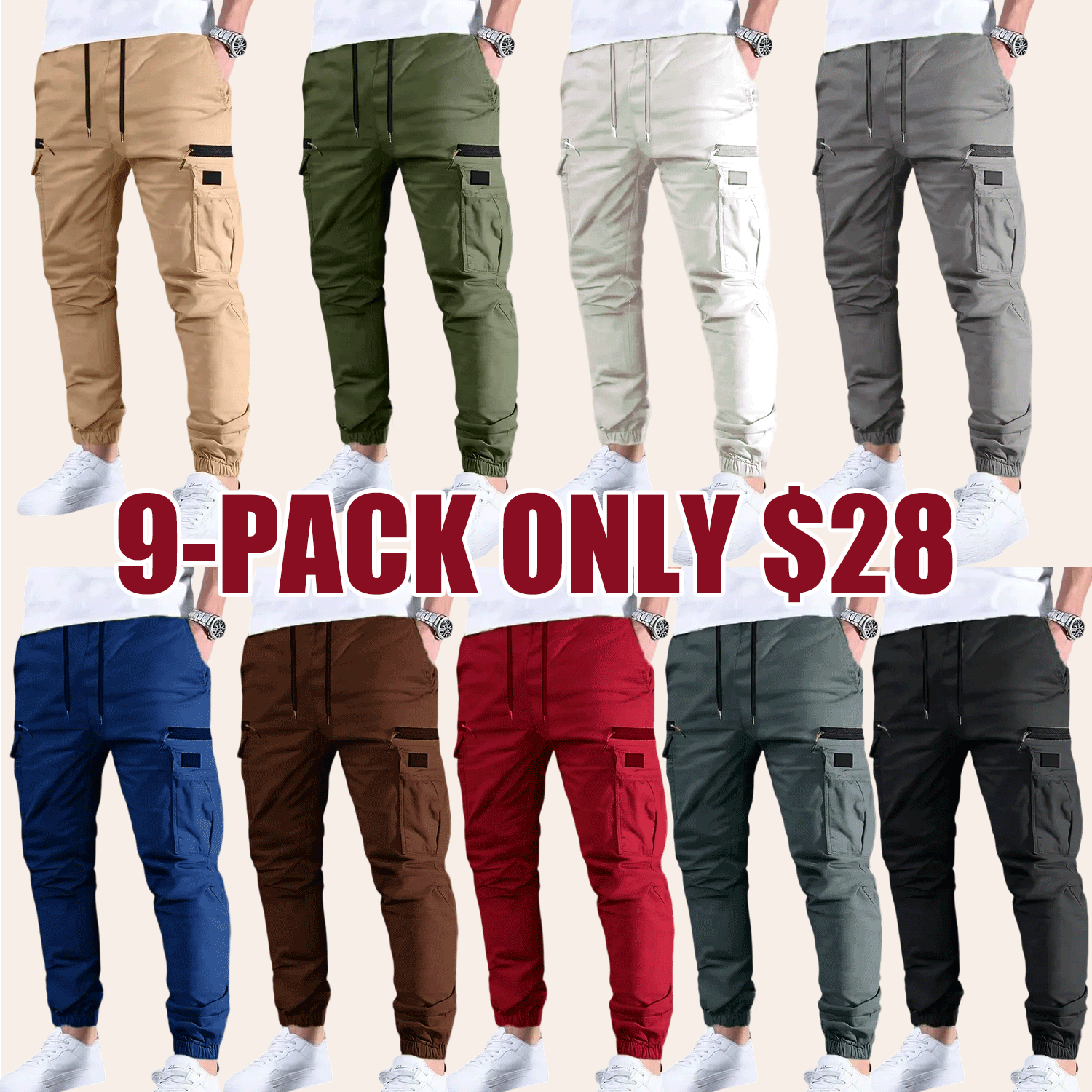 Men’s Drawstring Cargo Pants – Multi-Pocket Casual & Outdoor Work Pants