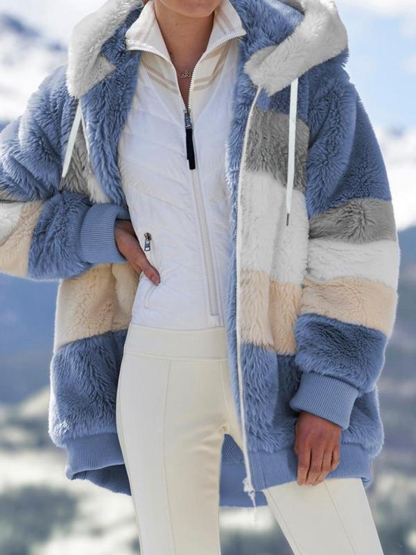 Women Long Warm Oversized Teddy Bear Coat Thick Fleece Faux Fur Hooded Jacket