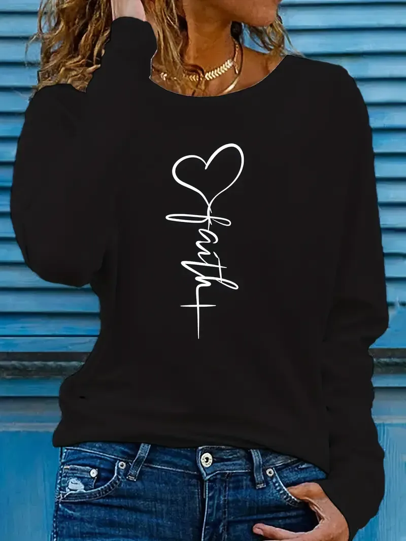 Soft Polyester Women's Casual Long Sleeve Crew Neck T-Shirt