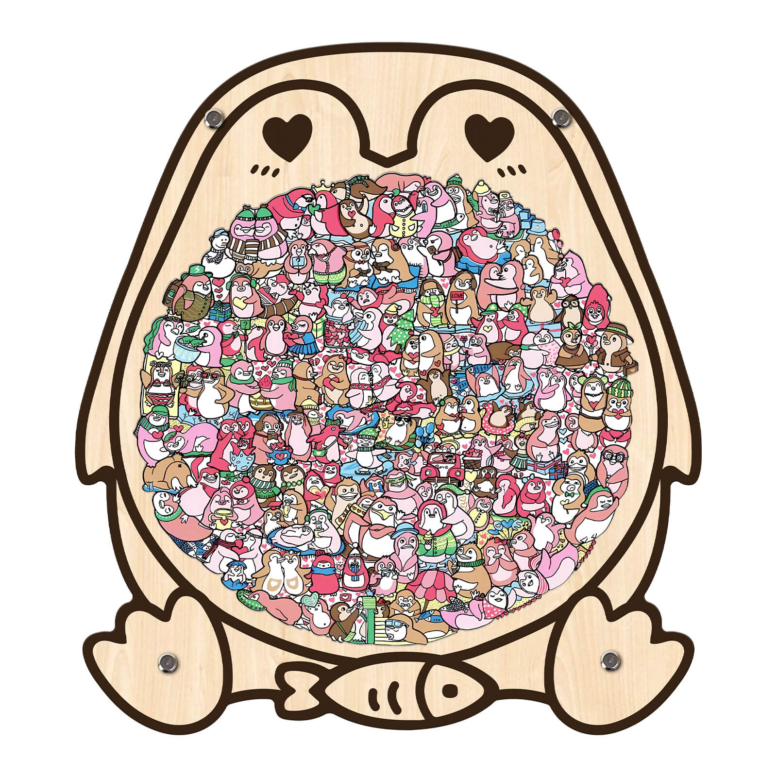 Cute Lover Penguin Shaped Wooden Jigsaw Puzzle