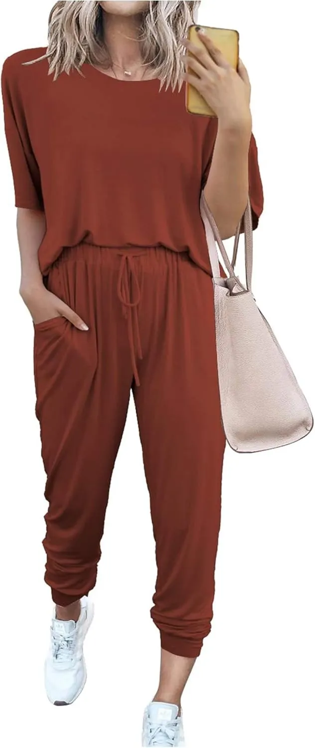 Women's 2-Piece Set Summer Outfits Crew Neck Short Sleeve Tracksuit Jogger Set