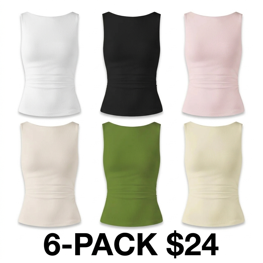 Women's Boatneck Open-Back Brami Tank Top – Built-In Bra, Spaghetti Strap