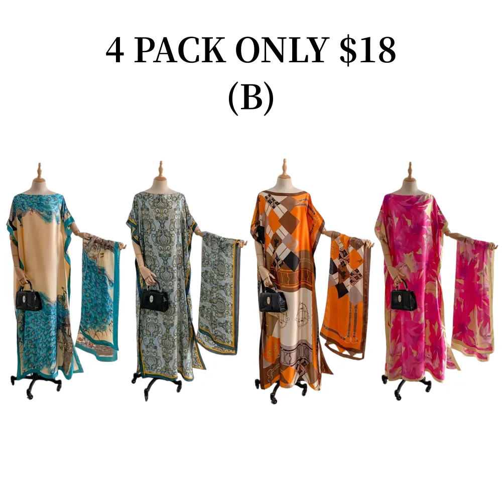 Women's Print Long Scarf & Poncho Set