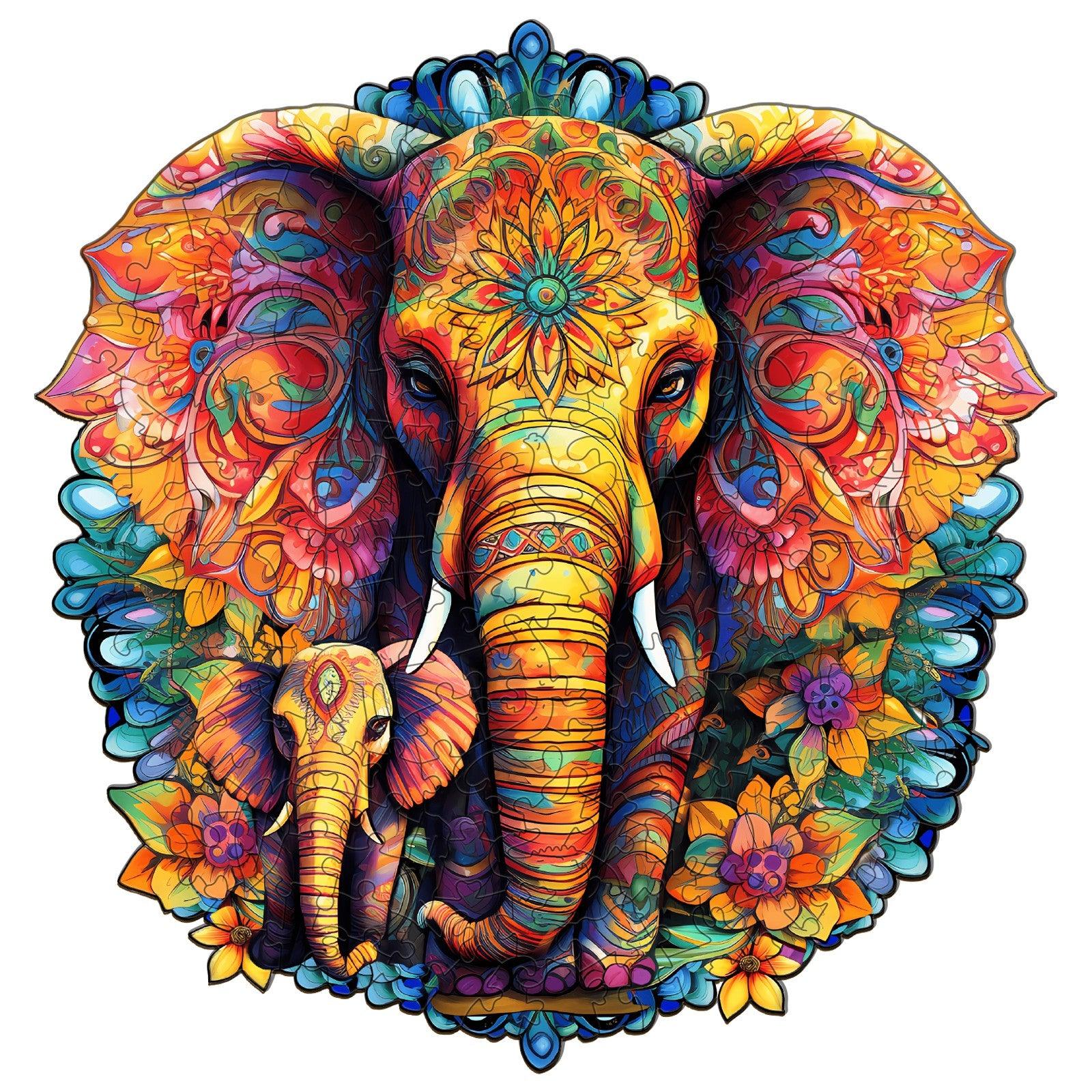 Mandala Parent-Child Elephant Wooden Jigsaw Puzzle