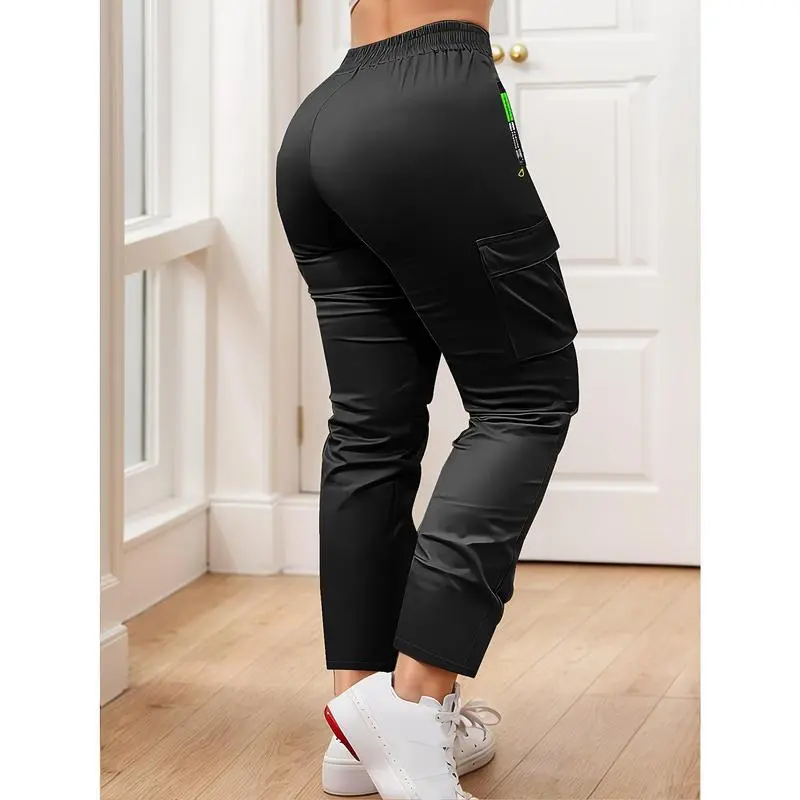 Women's Heavy-Duty Cargo Pants with Multi-Zipper Pockets & Neon Green Accents